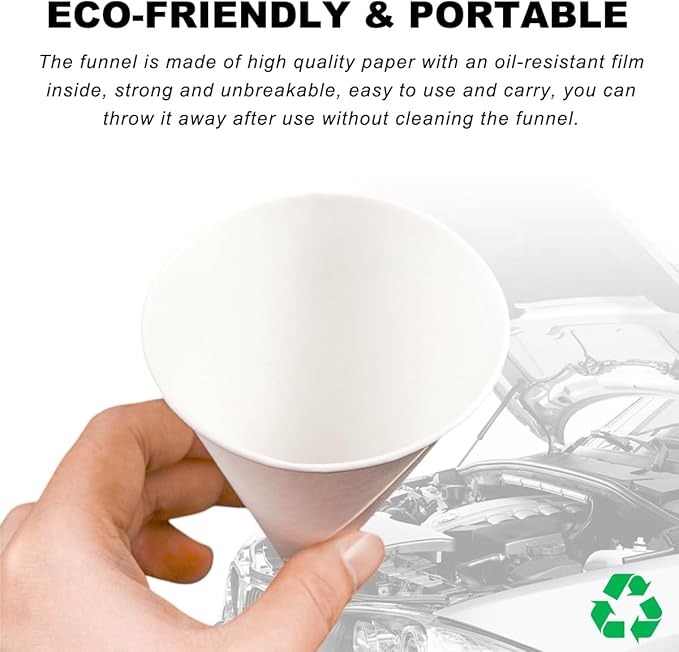 DXNQ 30PCS Disposable Engine Oil Funnels, Paper Cone Funnel Motor Oil Funnel Dispensers for Oil Change, Automotive Use No Spill Disposable Paper Funnels for Water Coolant Gas