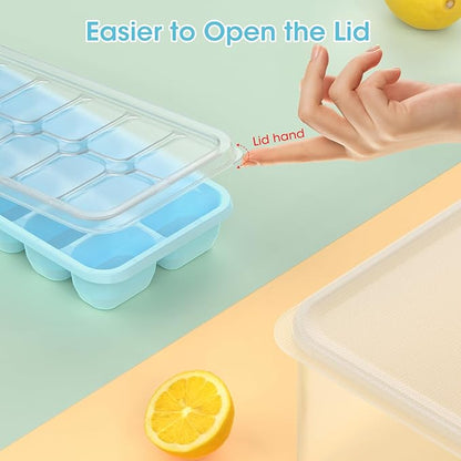 DOQAUS Ice Cube Tray with Lid and Bin - 4 Pack Silicone Ice Cube Trays for Freezer, Stackable Ice Bucket Kits with Storage Container & Scoop for Kitchen, RV, Cocktail, Coffee - Image 6