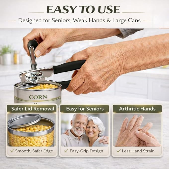 Commercial Can Opener, Heavy Duty Manual Can Opener for Large Cans, Hand Crank Can Opener with Magnetic Lid Lifter, Stainless Steel with Bottle Opener - Image 3