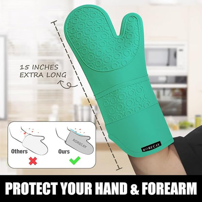 Rorecay 6pcs Oven Mitts and Pot Holders Sets Heat Resistant 500 Degrees, Non-Slip Silicone Hot Pads Potholders for Kitchen Baking Cooking, Extra Long Oven Gloves Quilted Liner, Jungle - Image 3
