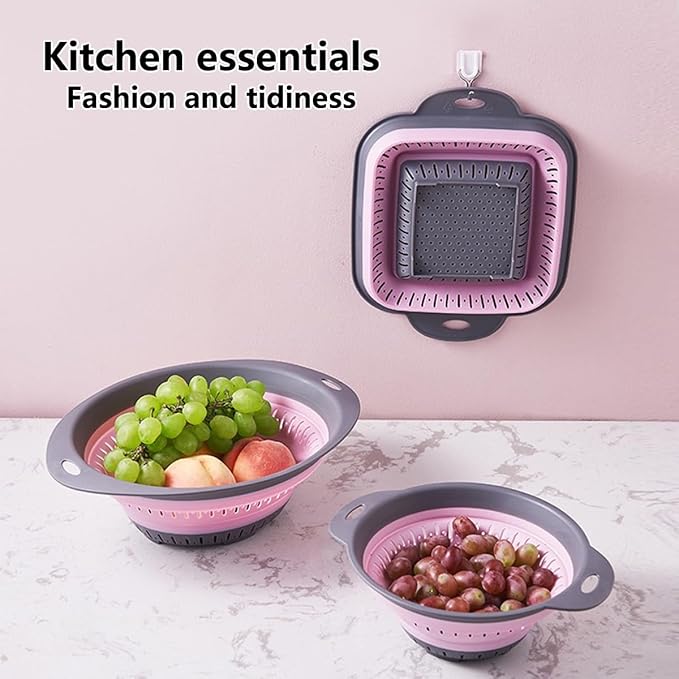 Collapsible Colander and Strainer,Silicone Strainer Colanders & Food Strainers,for Vegetable and Fruit, Kitchen Essentials (3, Pink, 1.3L+2.1L+2.5L) - Image 3