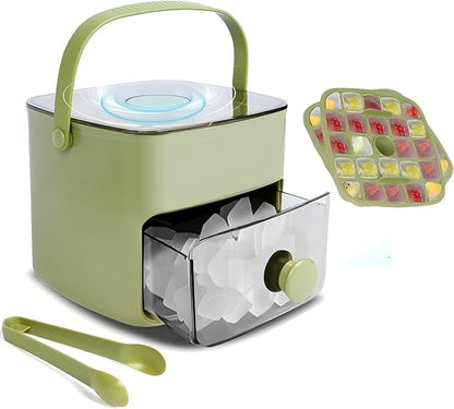 Ice Cube Tray with Lid & Bin Ice Maker for Freezer Ice Trays Ice Container- Ice Molds for Whiskey, Cocktail, Coffee Drinks, Beer with Ice Tongs Kitchen Gadgets Tools (Green) by Unknown