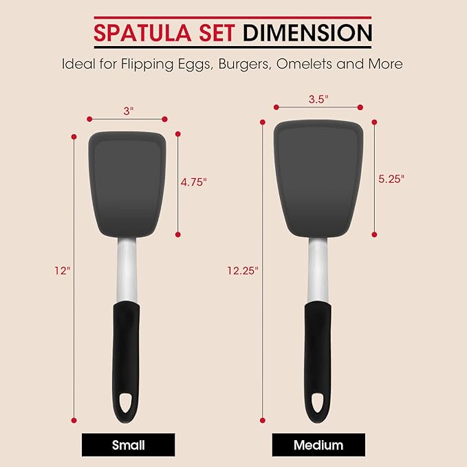 Unicook Flexible Silicone Spatula Turner 2 Pack, 600°F Heat Resistant Spatula for Nonstick Cookware, Essential Kitchen Cooking Utensil for Flipping Eggs, Burgers, Crepes and More, Small and Medium - Image 7