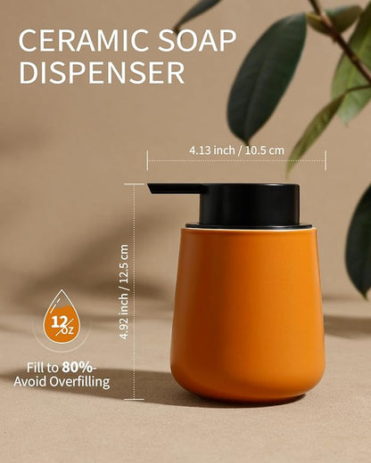 Bosilunlife Ceramic Foaming Soap Dispenser - 12Oz Bathroom Countertop Kitchen Dish Soap Pump Dispenser Foam Soap Dispenser - Orange