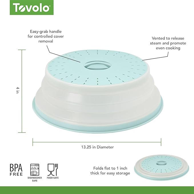Tovolo Large Microwave Splatter Cover Blue Haze 13 inch Collapsible Silicone Splatter Cover for Extra Large Microwaves, Dishwasher Safe Vented Plate Guard BPA Reheating Cover for Food - Image 6