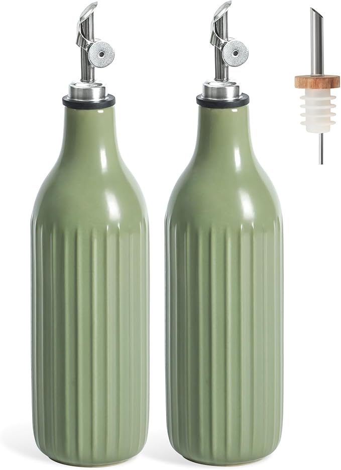 FE FUN ELEMENTS Olive Oil Dispenser Bottle, 19 oz Oil Dispenser for Kitchen and Vinegar Dispenser Bottle, Suitable for Vinegar, Coffee Syrups & Other Liquids, Green Set of 2 by IntoYourHouseOntoYourTable