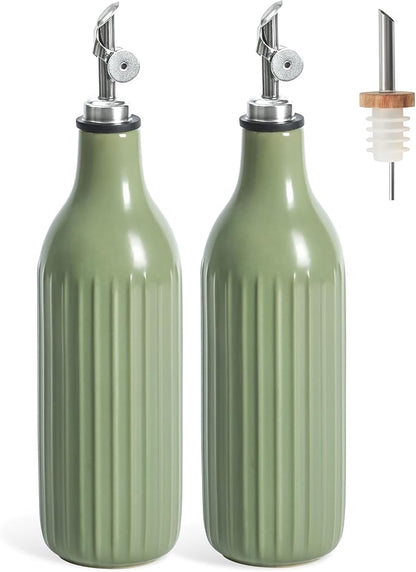 FE FUN ELEMENTS Olive Oil Dispenser Bottle, 19 oz Oil Dispenser for Kitchen and Vinegar Dispenser Bottle, Suitable for Vinegar, Coffee Syrups & Other Liquids, Green Set of 2 by IntoYourHouseOntoYourTable