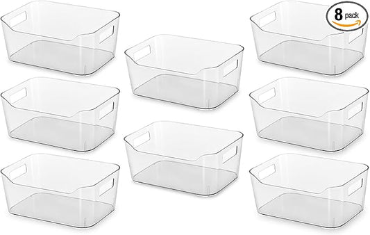 Hudgan 8 Pack Clear Pantry Organizer Bins for Kitchen, Clear Plastic Storage Bins for Bathroom, Pantry Organizer Containers for Home Edit, Drawer, Under Sink, Fridge