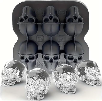 Skull Ice Cube Mold, 6-Cavity Silicone Ice Tray for Whiskey, Cocktails, and Beverages, Food-Grade Flexible Ice Maker for Halloween & Party Drinks, Easy Release & Dishwasher Safe