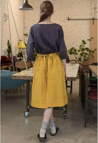 Cotton Linen Half Apron for Women Vintage Waist Apron Ruffle Plain Bright Color for Cooking Painting Artwork