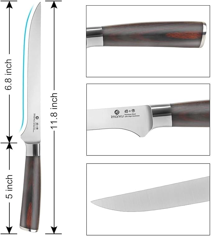 imarku Fillet Knife, German High Carbon Boning Knife, 6-Inch Stainless Steel Professional Grade Boning Fillet Knife for Fish, Pakkawood Handle for Meat and Poultry, Gifts for Men and Women - Image 4