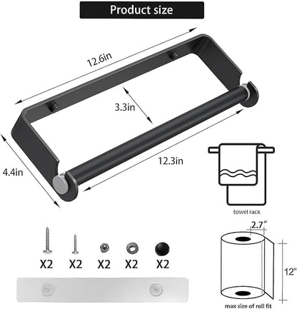 Aheucndg Under Cabinet Paper Towel Holder, Self Adhesive Wall Mount Paper Towel Holder for Kitchen or Bathroom Paper Towel Rack (Black)