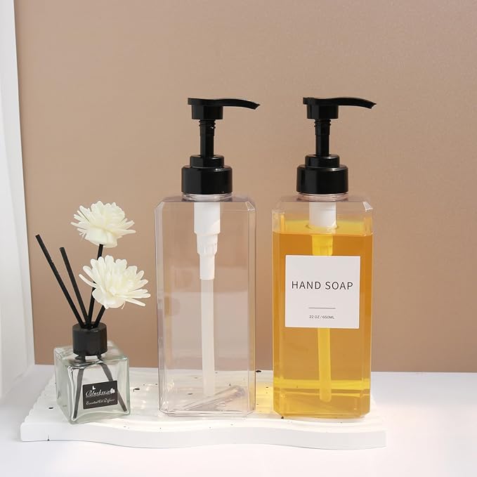Clear Soap Dispenser with Waterproof Labels, Thickened Plastic Hand Soap Dispenser for Bathroom, Kitchen Dish Washing Liquid Bottles, Shampoo and Conditioner Bottles with Funnel (22oz 2Pack Clear) - Image 6