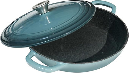 Flavehc Braiser Enameled Cast Iron Braiser 3 qt Braiser Pan with Lid Slateblue Shallow Cast Iron Casserole Braiser Pan with Handels