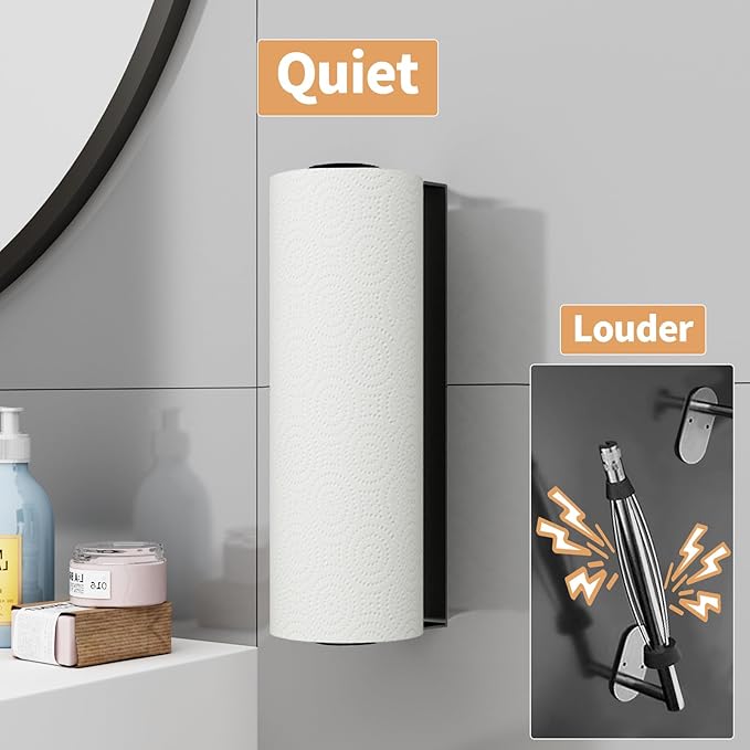 Paper Towel Holder Under Cabinet, Stainless Steel, Wall Mount, Black Adhesive Paper Roll Holder for Kitchen and Bathroom - Image 4