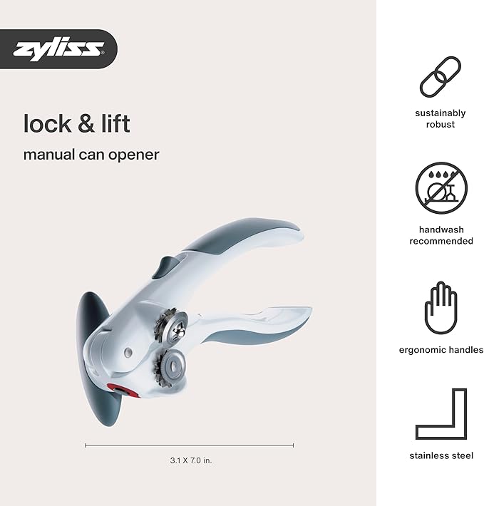 Zyliss Lock N' Lift Can Opener with Lid Lifter Magnet - Manual Opener with Locking Mechanism - Easy-to-Turn - Magnetic Can Opener - White/Gray - Image 6