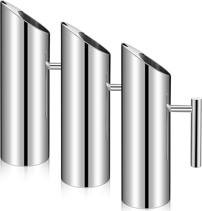 Funnymoom 3 Pack 53oz/1.5l Stainless Steel Water Pitcher Modern Metal Pitcher with Ice Guard Silver Carafe Drink with Handle or Iced Hot Drink Tea Juice Coffee Beer by Funnymoom