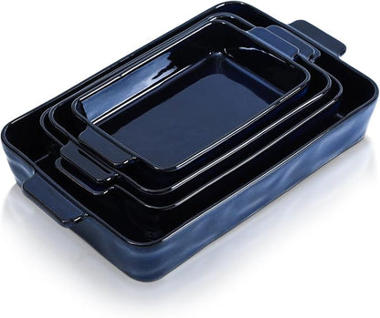 VICRAYS Ceramic Bakeware Set, Porcelain Rectangular Lasagna Pans Casserole Dish Set for Baking, Cooking, Kitchen, Cake Dinner, Banquet and Daily Use, 4 PCS, Blue(9.52"/11.06"/11.77"/14.56") by VicraysCeramic