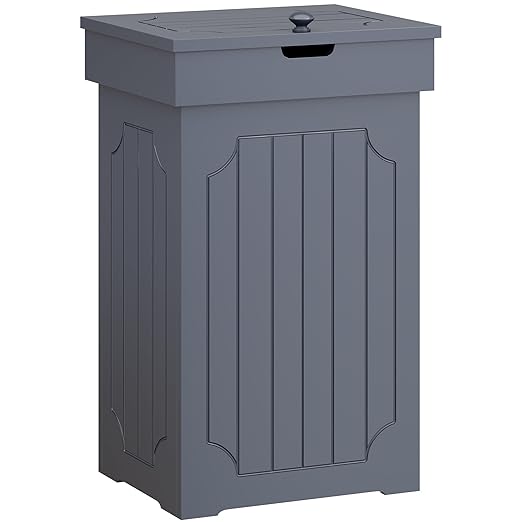Function Home Trash Can Cabinet, 13 Gallon Kitchen Garbage Can, Wood Recycling Trash Bin, Freestanding Dog Proof Trash Can, Farmhouse Trash Cabinet with Lid for Home Kitchen Bathroom, Grey by FunctionHome