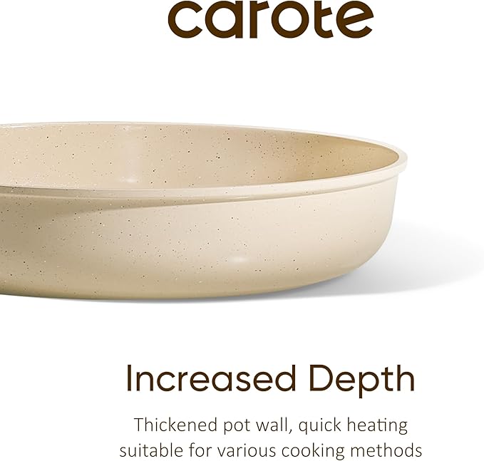 CAROTE 10" Frying Pan Set, Non-Toxic PTFE & PFOA Free Fry Pan & Omelet Pan, Compatible with Induction, Ceramic, Gas Cooktops - Image 6