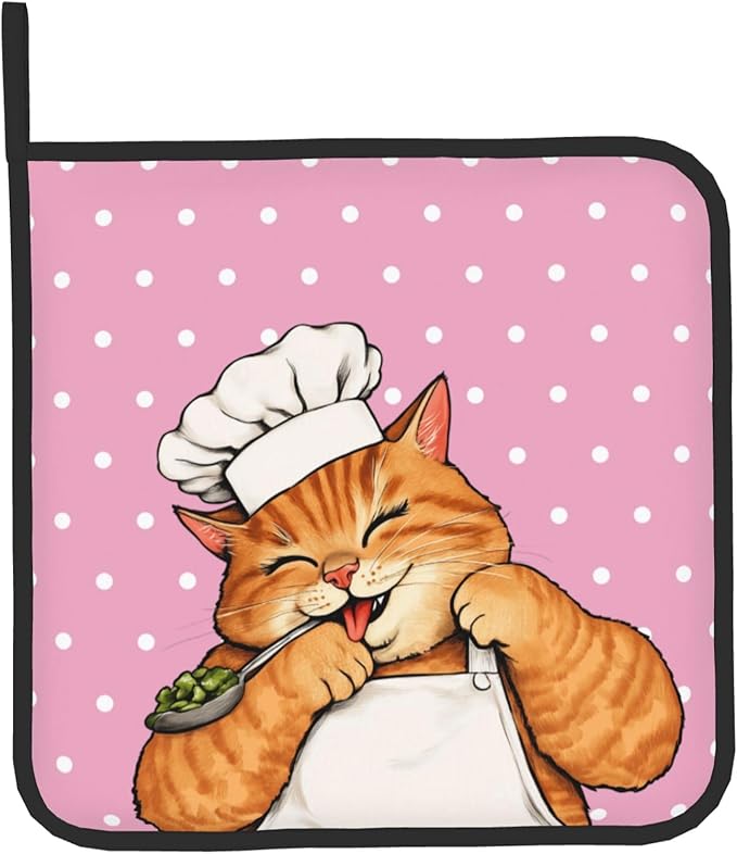 Cat Oven Mitts - Pink Oven Mitts and Pot Holders Sets of 2 Cute Kitten Cooker Kitchen Mitts Hot Pads for Baking Grilling - Image 9