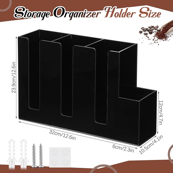 Cunhill 4 Compartments Acrylic Coffee Cup and Lid Storage Organizer Holder Disposable Paper Cup Dispenser Organizer Plastic Lid Holder Accessories for Kitchen Bar Shop Party Supplies(Black) - Image 2
