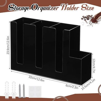 Cunhill 4 Compartments Acrylic Coffee Cup and Lid Storage Organizer Holder Disposable Paper Cup Dispenser Organizer Plastic Lid Holder Accessories for Kitchen Bar Shop Party Supplies(Black) - Image 2
