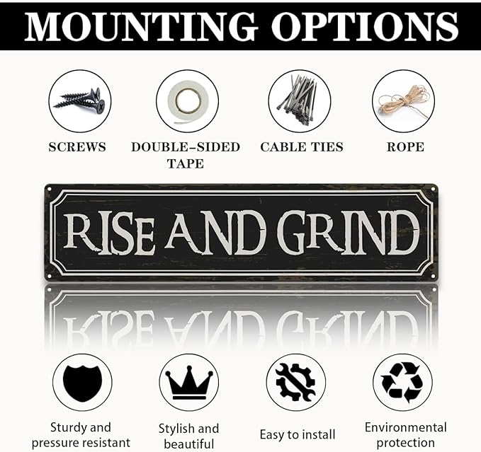 Coffee Decor Signs, Rise and Grind Sign, Retro Metal Tin Sign, Coffee Home Decor for Kitchen, Cafe Decoration, Coffees Station Decors, Decorative Metal Wall Signs 15.8x4 Inches - Image 3