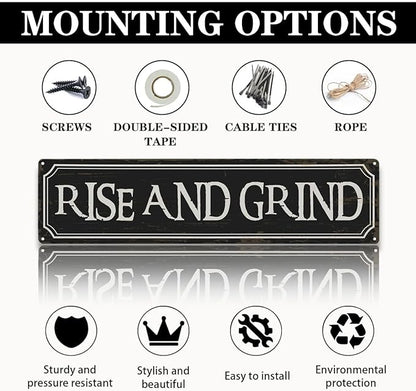 Coffee Decor Signs, Rise and Grind Sign, Retro Metal Tin Sign, Coffee Home Decor for Kitchen, Cafe Decoration, Coffees Station Decors, Decorative Metal Wall Signs 15.8x4 Inches - Image 3