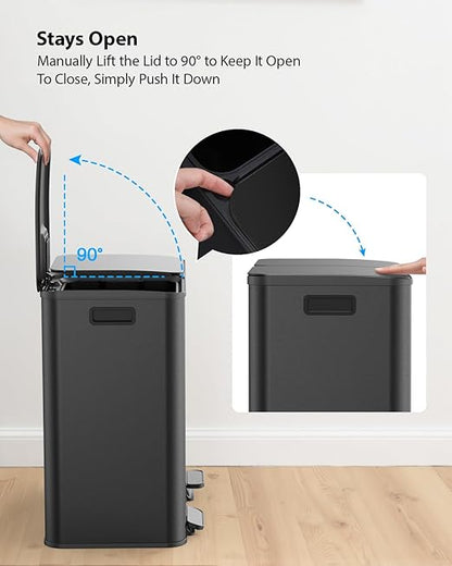 Lovewind Trash Can, 2 x 10.5 Gallon (2 x 40 L) Garbage Can for Kitchen Dual Compartment Recycling Kitchen Step Trash Bin, Stainless Steel Trash and Recycle Bin Combo with Soft-Close Lid, Black - Image 6