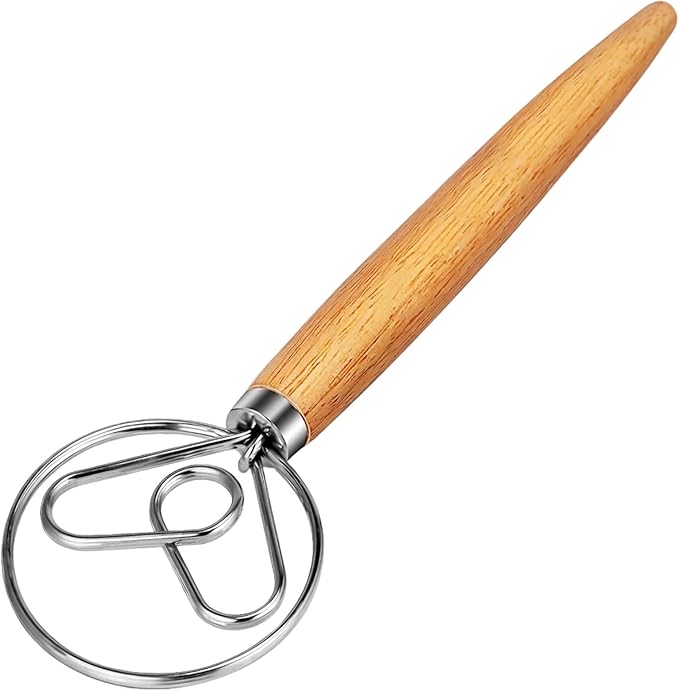 TEEVEA Danish Dough Whisk for Sourdough Bread, Wooden Handle Stainless Steel Mixing Tool by TEEVEA