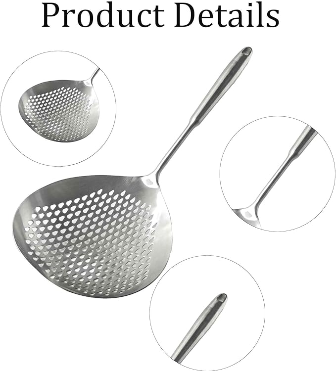 Stainless Steel Skimmer Slotted Spoon, Spider Strainer Ladle with Long Handle for Cooking, Draining Pasta, Deep Frying(Stainless Steel Handle)