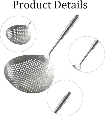 Stainless Steel Skimmer Slotted Spoon, Spider Strainer Ladle with Long Handle for Cooking, Draining Pasta, Deep Frying(Stainless Steel Handle)