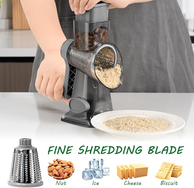 Cheese Grater Hand Crank Rotary Vegetables Shredder with Handle, 3-in-1 Graters with Interchangeable Blades and Non-slip Base Multifunctional Slicer for Kitchen - Image 9