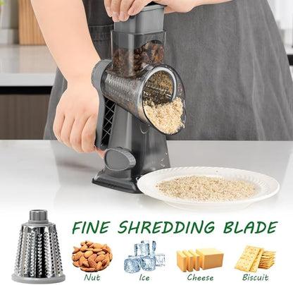 Cheese Grater Hand Crank Rotary Vegetables Shredder with Handle, 3-in-1 Graters with Interchangeable Blades and Non-slip Base Multifunctional Slicer for Kitchen - Image 9