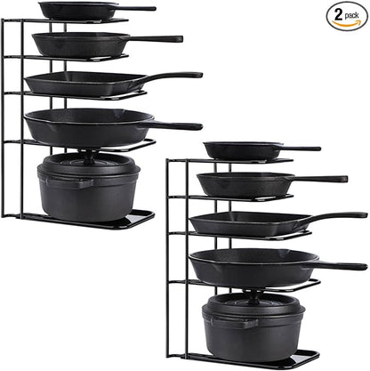Toplife 2 Pack Heavy Duty Pan Organizer, 5 Tier Pot and Pan Organizer Rack for Cast Iron Skillets, Griddles and Pots - Sturdy Steel Construction- No Assembly Required - Black by Toplife