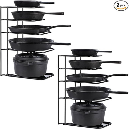 Toplife 2 Pack Heavy Duty Pan Organizer, 5 Tier Pot and Pan Organizer Rack for Cast Iron Skillets, Griddles and Pots - Sturdy Steel Construction- No Assembly Required - Black by Toplife