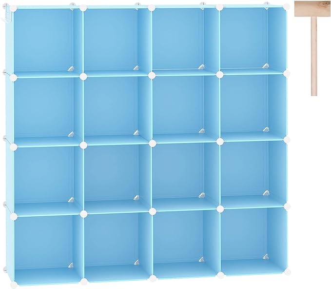 C&AHOME Cube Storage Organizer, 16-Cube Shelves Units, Plastic Storage Cubes, DIY Closet Organizer, Modular Closet Storage Shelves Ideal for Home, Bedroom, 48.4" L × 12.4" W × 48.4" H Blue UPCS16L by CAHOME