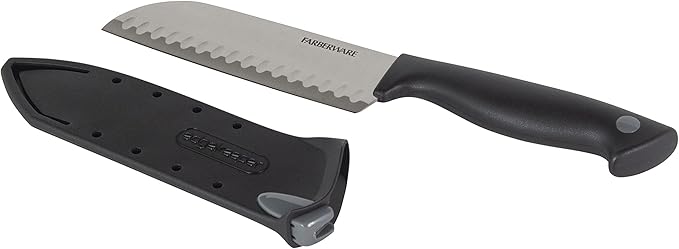 Farberware Edgekeeper 5-Inch Santoku Knife with Self-Sharpening Blade Cover, High Carbon-Stainless Steel Kitchen Knife with Ergonomic Handle, Razor-Sharp Knife, Black - Image 2