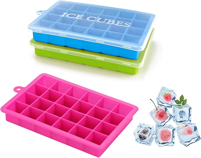 TAO CICADA Ice Cube Tray, 3 Pack Silicone Ice Cube Molds, Ice Cube Trays, Silicone Ice Trays, Easier to Release, BPA Free for Alcohol/Coffee/Beverages (Blue, Green, Rose red) by TAO+CICADA