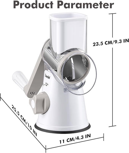 Geedel Rotary Cheese Grater, Kitchen Mandoline Vegetable Slicer with 3 Interchangeable Blades, Easy to Clean Rotary Grater Slicer for Fruit, Vegetables, Nuts - Image 9