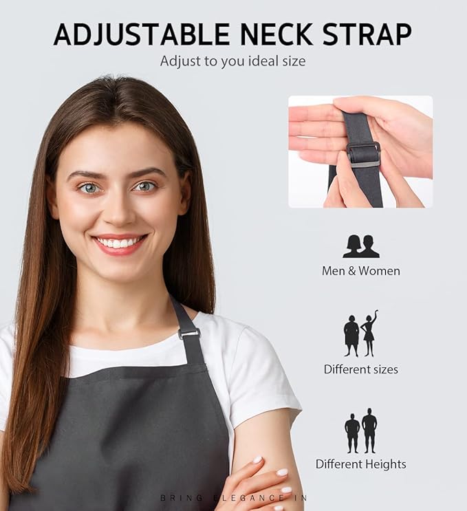 Syntus Apron for Men Women, Adjustable Cooking Kitchen Chef Aprons with 2 Pockets, Cotton/Polycotton/Polyester - Image 5
