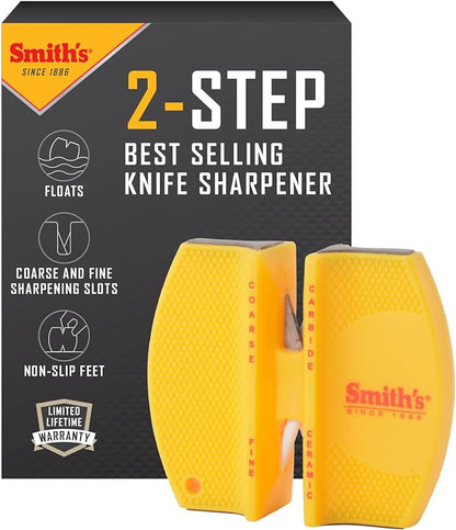 Smith's CCKS 2-Step Knife Sharpener - Yellow - 2-Step Preset Coarse & Fine Slots - Outdoor Handheld Knife Sharpener - Fishing, Hunting, Fillet, Pocket Knives - Compact Plastic Portable Keychain Tool by SmithsConsumerProductsInc