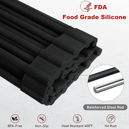 MERRYBOX Roll Up Dish Drying Rack, Silicone Wrapped Over The Sink Dish Rack Foldable Dish Drainer Anti-Slip Dish Racks for Kitchen Counter, Multipurpose Kitchen Sink Drying Rack, 18" x 13", Black - Image 5