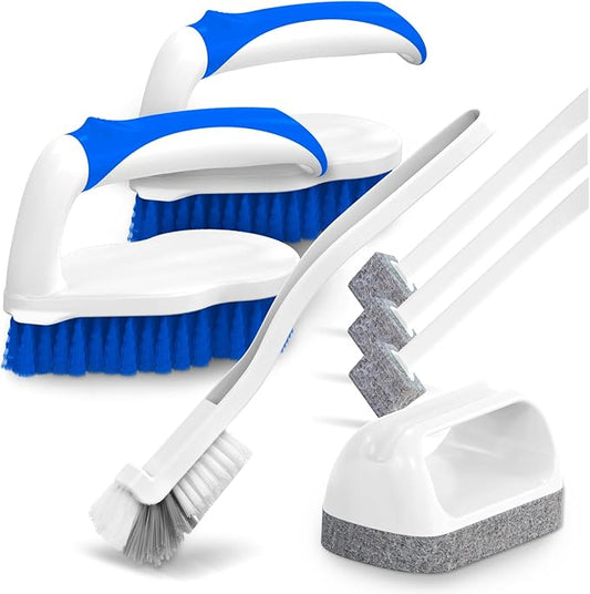 Holikme 7 Pack Deep Cleaning Brush Set, Scrub Brush, Grout Brush, Pool Brush, Scrub Pads with Scraper Tip Scouring Pads, for Pool Walls, Bathroom, Floor, Bike, Tub, Shower and Kitchen Surface (Blue) by Holikme