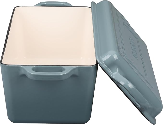 EDGING CASTING Enameled Cast Iron Dutch Oven, Oblong Bread Oven for Sourdough Bread Baking, Baking Pan, Dual Handles, Oven Safe, 4 Quart, Seasalt