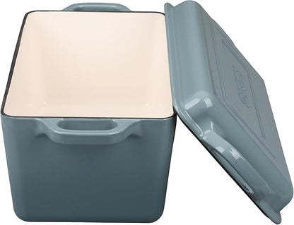 EDGING CASTING Enameled Cast Iron Dutch Oven, Oblong Bread Oven for Sourdough Bread Baking, Baking Pan, Dual Handles, Oven Safe, 4 Quart, Seasalt