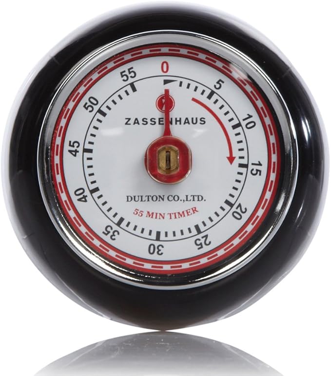 Zassenhaus Magnetic Retro Kitchen Timer, Classic Mechanical Cooking Timer (Black) - Image 2