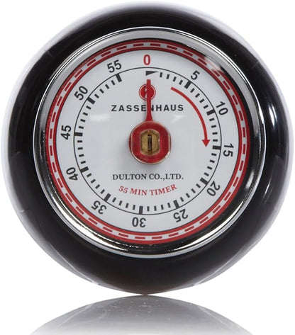 Zassenhaus Magnetic Retro Kitchen Timer, Classic Mechanical Cooking Timer (Black) - Image 2