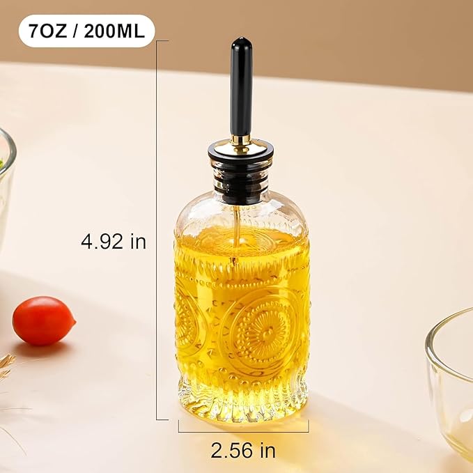 gegewawa Olive Oil Dispenser Bottle for Kitchen with Metal Spout, Glass Oil Bottles 7OZ, Elegant Glass Cooking Dispenser for Kitchen - Image 2